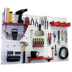 Wall Control - 48" Wide x 32" High Peg Board Kit - 3 Panels, Metal, White/Red - Industrial Tool & Supply