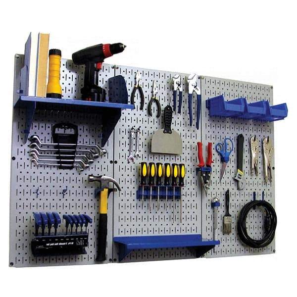 Wall Control - 48" Wide x 32" High Peg Board Kit - 3 Panels, Metal, Gray/Blue - Industrial Tool & Supply