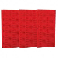 Wall Control - 48" Wide x 32" High Peg Board Storage Board - 3 Panels, Metal, Red - Industrial Tool & Supply
