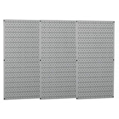 Wall Control - 48" Wide x 32" High Peg Board Storage Board - 3 Panels, Metal, Gray - Industrial Tool & Supply
