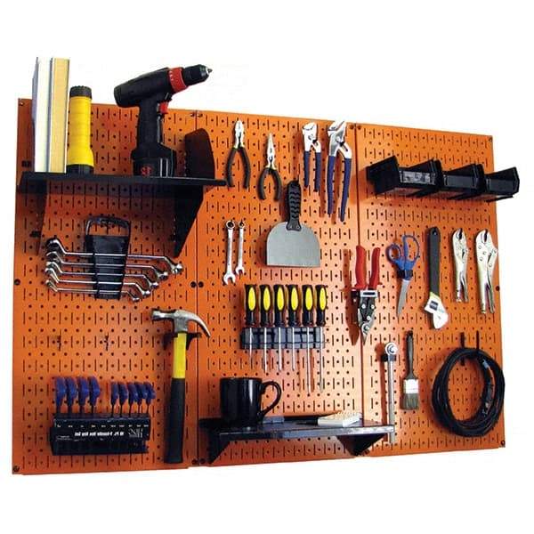 Wall Control - 48" Wide x 32" High Peg Board Kit - 3 Panels, Metal, Orange/Black - Industrial Tool & Supply