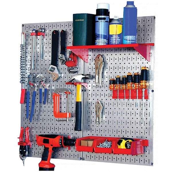 Wall Control - 32" Wide x 32" High Peg Board Kit - 2 Panels, Galvanized Steel, Galvanized/Red - Industrial Tool & Supply