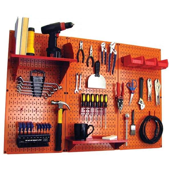 Wall Control - 48" Wide x 32" High Peg Board Kit - 3 Panels, Metal, Orange/Red - Industrial Tool & Supply