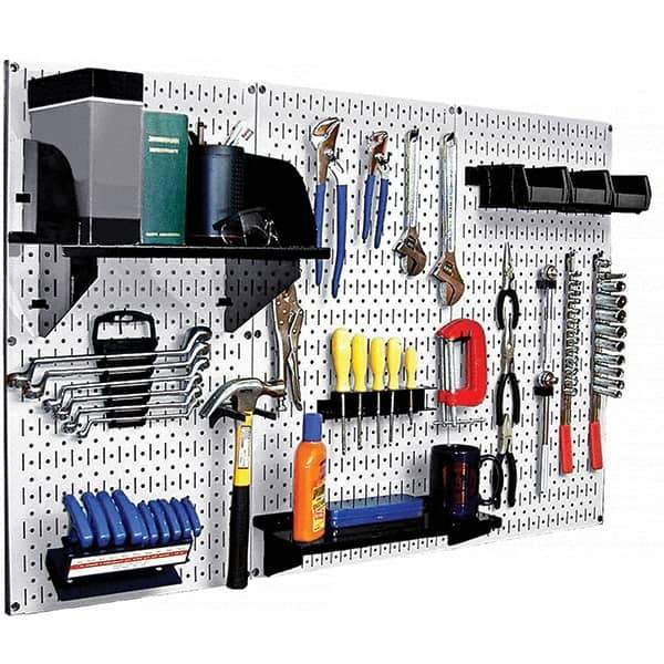 Wall Control - 48" Wide x 32" High Peg Board Kit - 3 Panels, Metal, White/Black - Industrial Tool & Supply