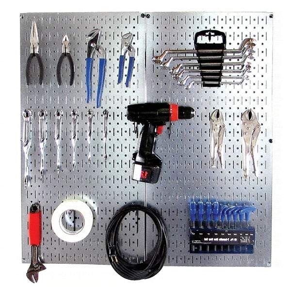 Wall Control - 32" Wide x 32" High Peg Board Kit - 2 Panels, Galvanized Steel, Galvanized/Black - Industrial Tool & Supply
