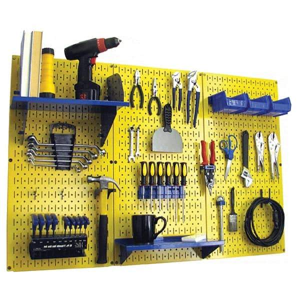 Wall Control - 48" Wide x 32" High Peg Board Kit - 3 Panels, Metal, Yellow/Blue - Industrial Tool & Supply
