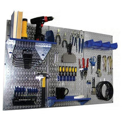 Wall Control - 48" Wide x 32" High Peg Board Kit - 3 Panels, Galvanized Steel, Galvanized/Blue - Industrial Tool & Supply