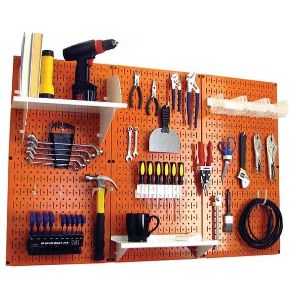Wall Control - 48" Wide x 32" High Peg Board Kit - 3 Panels, Metal, Orange/White - Industrial Tool & Supply