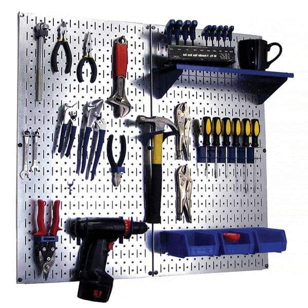 Wall Control - 32" Wide x 32" High Peg Board Kit - 2 Panels, Galvanized Steel, Galvanized/Blue - Industrial Tool & Supply