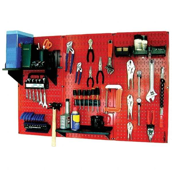 Wall Control - 48" Wide x 32" High Peg Board Kit - 3 Panels, Metal, Red/Black - Industrial Tool & Supply