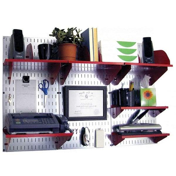 Wall Control - 48" Wide x 32" High Industrial Steel Tool Board System - 3 Panels, Galvanized Steel, Galvanized/Red - Industrial Tool & Supply