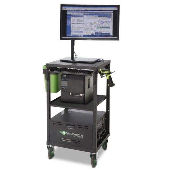 NewCastle Systems - 100 Lb Capacity, 2 Shelf Mobile Computer Workstation - 21-3/4" Wide x 20" Deep x 43" High, Steel - Industrial Tool & Supply