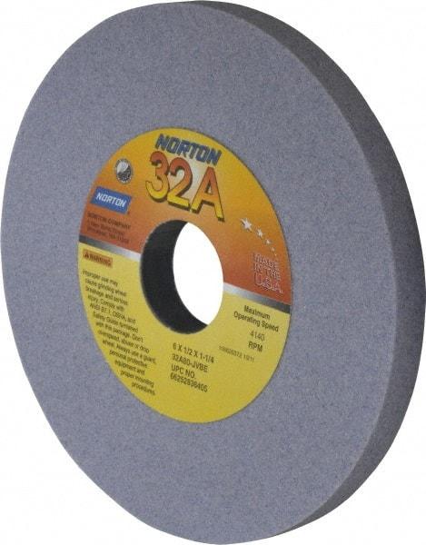 Norton - 6" Diam x 1-1/4" Hole x 1/2" Thick, J Hardness, 80 Grit Surface Grinding Wheel - Aluminum Oxide, Type 1, Medium Grade, 4,140 Max RPM, Vitrified Bond, No Recess - Industrial Tool & Supply