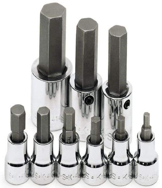 SK - 9 Piece 3/8 & 1/2" Drive Metric Hex Bit Socket Set - 4 to 17mm Hex - Industrial Tool & Supply