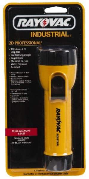 Rayovac - Incandescent Bulb, Industrial/Tactical Flashlight - Yellow Body, 2 D Batteries Not Included - Industrial Tool & Supply