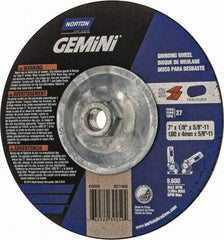 Norton - 7" Wheel Diam, 1/8" Wheel Thickness, Type 27 Depressed Center Wheel - Aluminum Oxide, 8,600 Max RPM, Compatible with Angle Grinder - Industrial Tool & Supply