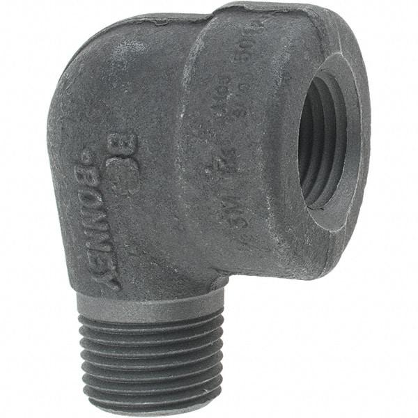 Made in USA - Size 1/2", Class 3,000, Forged Carbon Steel Black Pipe 90° Street Elbow - 3,000 psi, Threaded End Connection - Industrial Tool & Supply