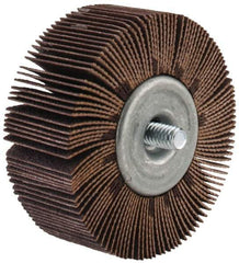 Merit Abrasives - 2-1/2" Diam x 1" Face Width, Fine Aluminum Oxide Coated Mounted Flap Wheel - 1/4-20 Threaded Mount, 120 Grit, Cloth Backing, 20,000 Max RPM - Industrial Tool & Supply