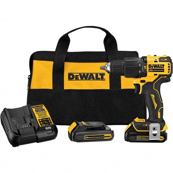 DeWALT - 20 Volt 1/2" Plastic Ratcheting Chuck Cordless Hammer Drill - 28500 BPM, 1650 RPM, Reversible - Industrial Tool & Supply