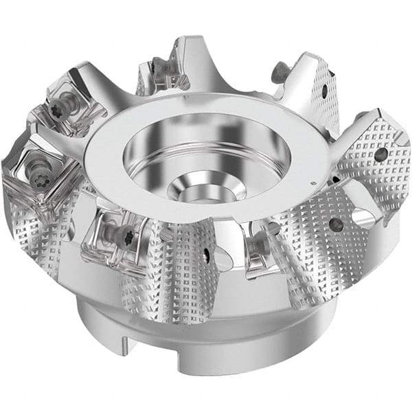 Seco - 3" Cut Diam, 1" Arbor Hole, 0.236" Max Depth of Cut, 48° Indexable Chamfer & Angle Face Mill - 8 Inserts, SN.. Insert, Right Hand Cut, 8 Flutes, Through Coolant, Series R220.54 - Industrial Tool & Supply