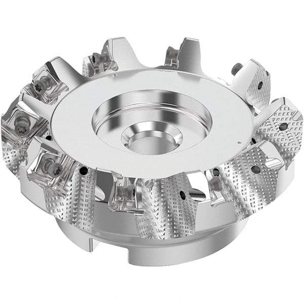 Seco - 4" Cut Diam, 1-1/2" Arbor Hole, 0.236" Max Depth of Cut, 48° Indexable Chamfer & Angle Face Mill - 10 Inserts, SN.. Insert, Right Hand Cut, 10 Flutes, Through Coolant, Series R220.54 - Industrial Tool & Supply