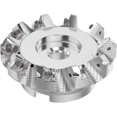 Seco - 4" Cut Diam, 1-1/2" Arbor Hole, 0.236" Max Depth of Cut, 48° Indexable Chamfer & Angle Face Mill - 10 Inserts, SN.. Insert, Right Hand Cut, 10 Flutes, Through Coolant, Series R220.54 - Industrial Tool & Supply
