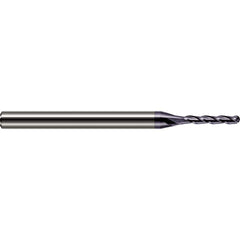 Ball End Mill: 0.078″ Dia, 0.312″ LOC, 3 Flute, Solid Carbide 2-1/2″ OAL, 1/8″ Shank Dia, 30 ° Helix, AlTiN Coated, Single End