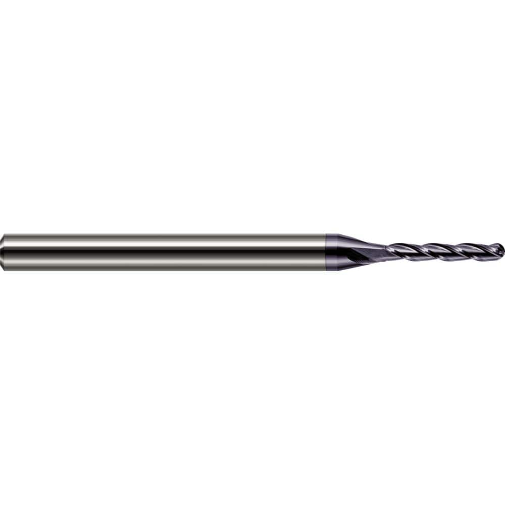 Ball End Mill: 0.06″ Dia, 3 Flute, Solid Carbide 2-1/2″ OAL, 1/8″ Shank Dia, 30 ° Helix, AlTiN Coated