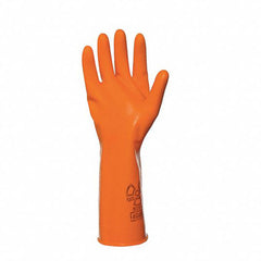 Size 10-Anti-C 100% Natural Rubber Latex Gloves, 18 mil, 15″ length. Orange. - Industrial Tool & Supply