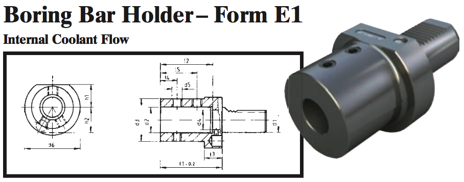 VDI Boring Bar Holder - Form E1 (Internal Coolant Flow) - Part #: CNC86 51.3032 - Industrial Tool & Supply