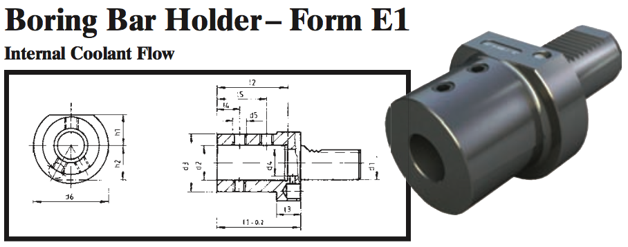 VDI Boring Bar Holder - Form E1 (Internal Coolant Flow) - Part #: CNC86 51.5020 - Industrial Tool & Supply