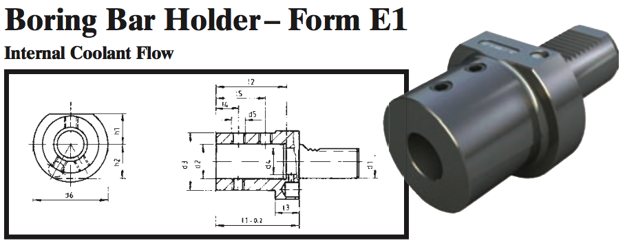 VDI Boring Bar Holder - Form E1 (Internal Coolant Flow) - Part #: CNC86 51.2516 - Industrial Tool & Supply