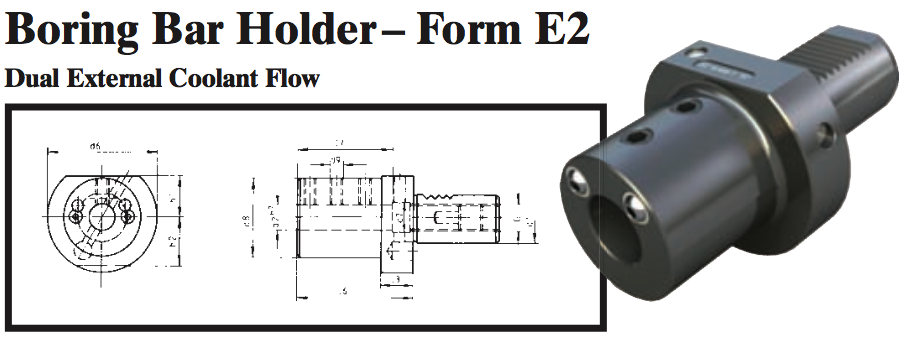 VDI Boring Bar Holder - Form E2 (Dual External Coolant Flow) - Part #: CNC86 52.6016 - Industrial Tool & Supply