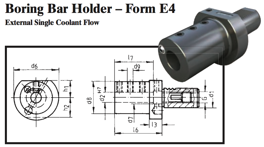 VDI Boring Bar Holder - Form E4 (External Single Coolant Flow) - Part #: CNC86 54.4032 - Industrial Tool & Supply