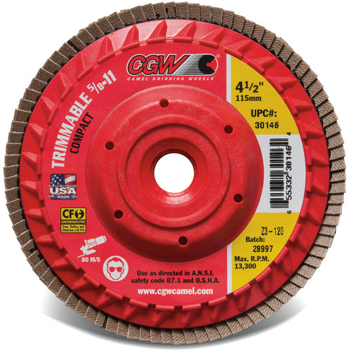 6″ × 5/8″-11 - 120 Grit - Z3 XL Compact Trimmable Flap Disc with Hub - Industrial Tool & Supply