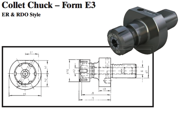 VDI Collet Chuck - Form E3 (ER & RDO Style) - Part #: CNC86 53.2040 - Industrial Tool & Supply