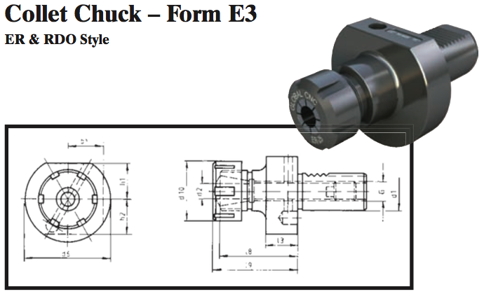 VDI Collet Chuck - Form E3 (ER & RDO Style) - Part #: CNC86 53.1620 - Industrial Tool & Supply