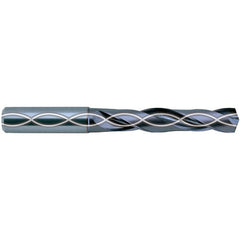 14.9 mm Dia. × 16 mm Shank × 65 mm Flute Length × 115 mm OAL, 3xD, 140°, TiAlN, 2 Flute, Coolant Thru, Straight Solid Carbide Drill
