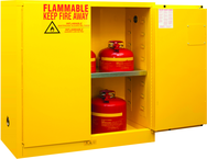 30 Gallon - All Welded - FM Approved - Flammable Safety Cabinet - Manual Doors - 1 Shelf - Safety Yellow - Industrial Tool & Supply