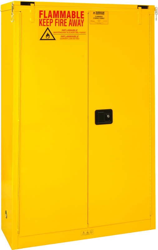 45 Gallon - All Welded - FM Approved - Flammable Safety Cabinet - Self-closing Doors - 2 Shelves - Safety Yellow - Industrial Tool & Supply