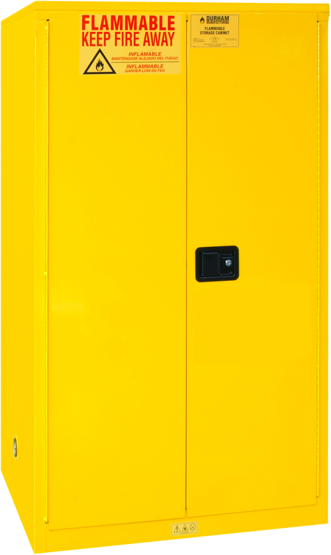 60 Gallon - All Welded -FM Approved - Flammable Safety Cabinet - Manual Doors - 2 Shelves - Safety Yellow - Industrial Tool & Supply