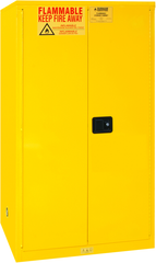 60 Gallon - All Welded -FM Approved - Flammable Safety Cabinet - Manual Doors - 2 Shelves - Safety Yellow - Industrial Tool & Supply