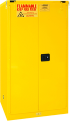 60 Gallon - All Welded - FM Approved - Flammable Safety Cabinet - Self-closing Doors - 2 Shelves - Safety Yellow - Industrial Tool & Supply