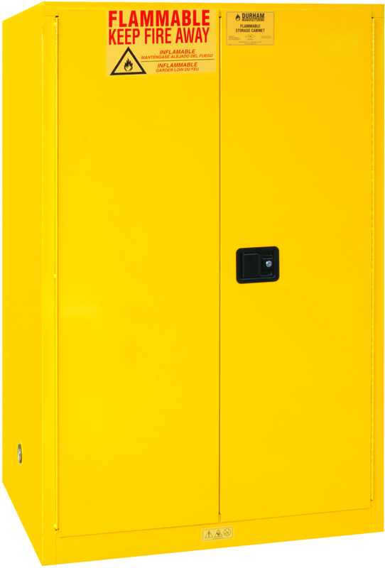 90 Gallon - All Welded - FM Approved - Flammable Safety Cabinet - Manual Doors - 2 Shelves - Safety Yellow - Industrial Tool & Supply