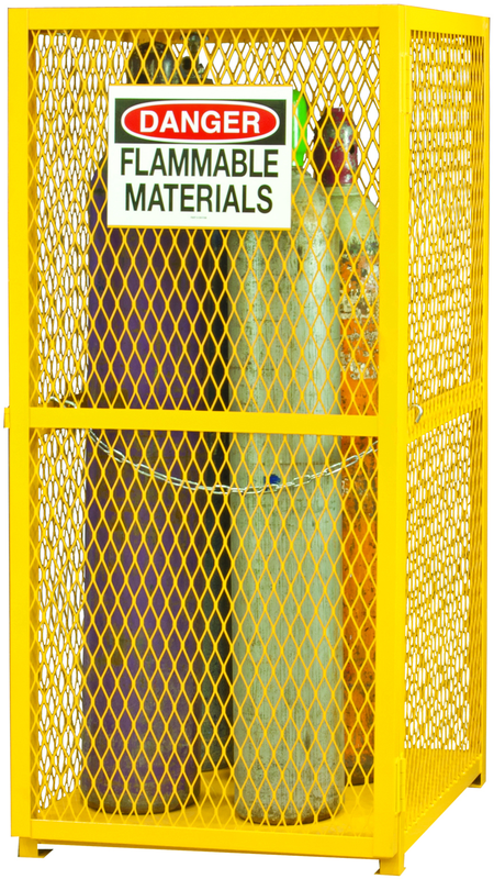 30" W - All welded - Angle Iron Frame with Mesh Side - Vertical Gas Cylinder Cabinet - Magnet Door - Safety Yellow - Industrial Tool & Supply