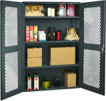 48"W - 14 Gauge - Lockable Cabinet - 3 Adjustable Shelves - Flush Door Style - Gray - Industrial Tool & Supply