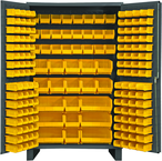 48"W - 14 Gauge - Lockable Cabinet - With 171 Yellow Hook-on Bins - Flush Door Style - Gray - Industrial Tool & Supply
