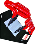 10 Piece - 3/32 - 3/8" T-Handle Style - 6'' Arm- Hex Key Set with Plain Grip in Stand - Industrial Tool & Supply