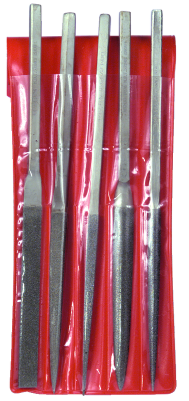 5 Pc. 4-1/4" Diamond Length - 8-1/2" OAL - Med Grit - Diamond File Set - Industrial Tool & Supply