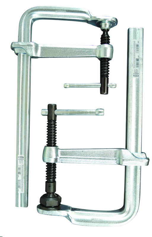 Economy L Clamp - 20" Capacity - 5-1/2" Throat Depth - Heavy Duty Pad - Profiled Rail, Spatter resistant spindle - Industrial Tool & Supply